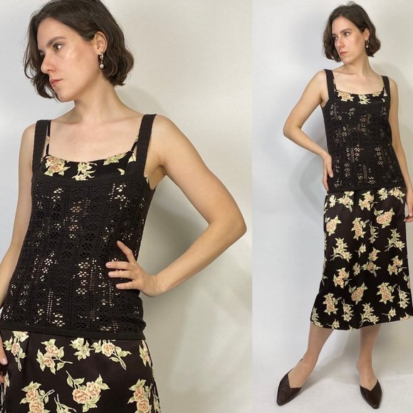Vintage Y2K Brown OPEN KNIT Vest! Medium - Picture 1 of 6
